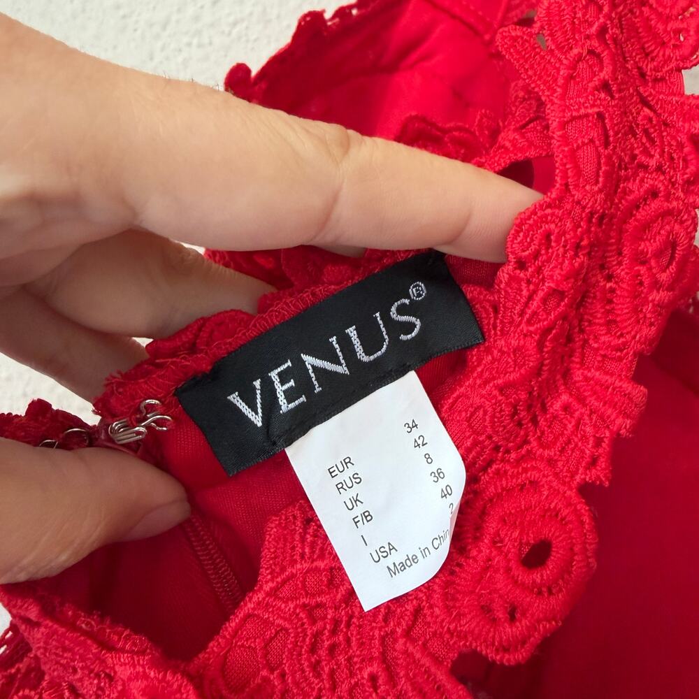 Venus Red Lace Mesh Cut Out Mini Dress NEW NWT Size S - Picture 4 of 5